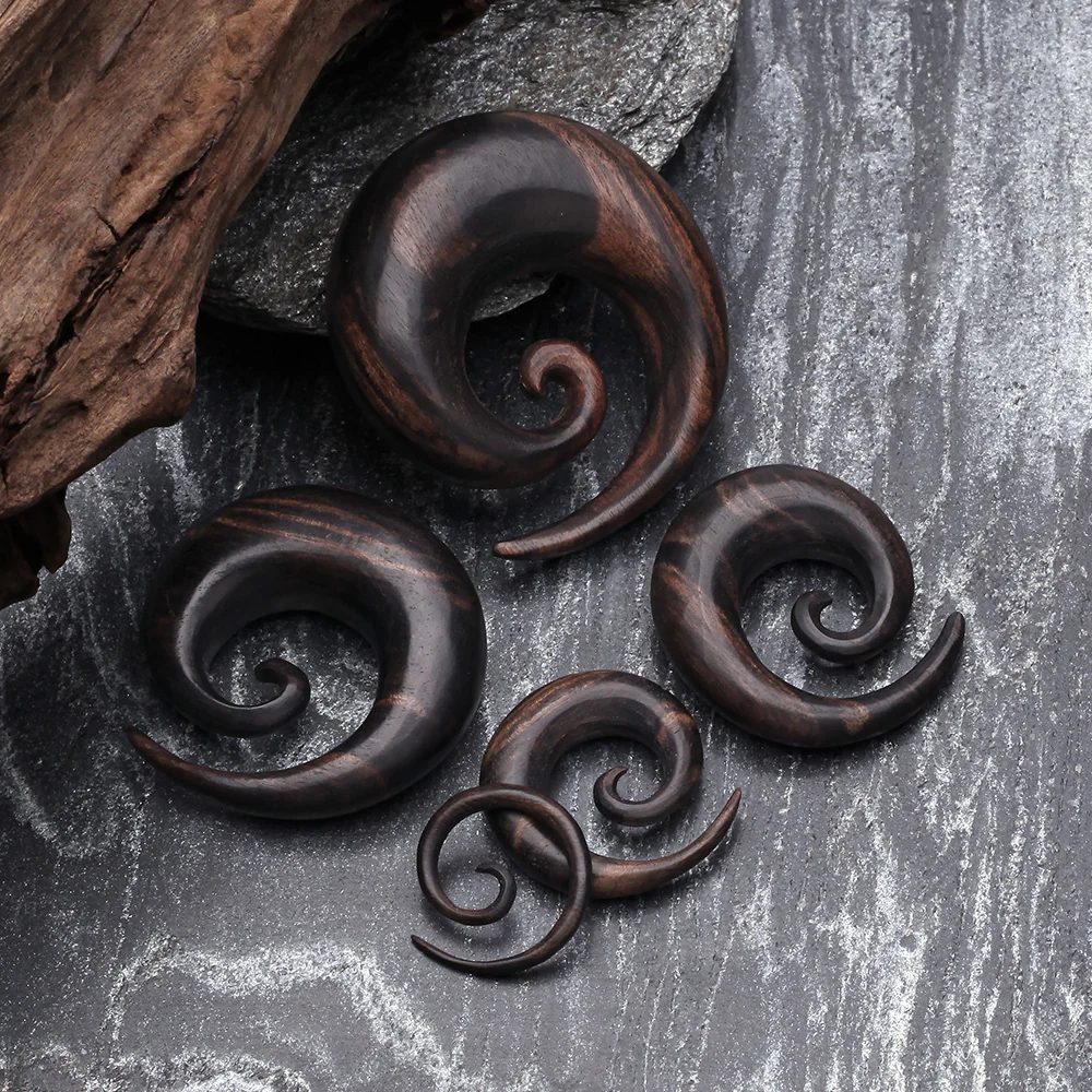 A Pair of Tiger Ebony Wood Spiral Hanger Plug - Image 3