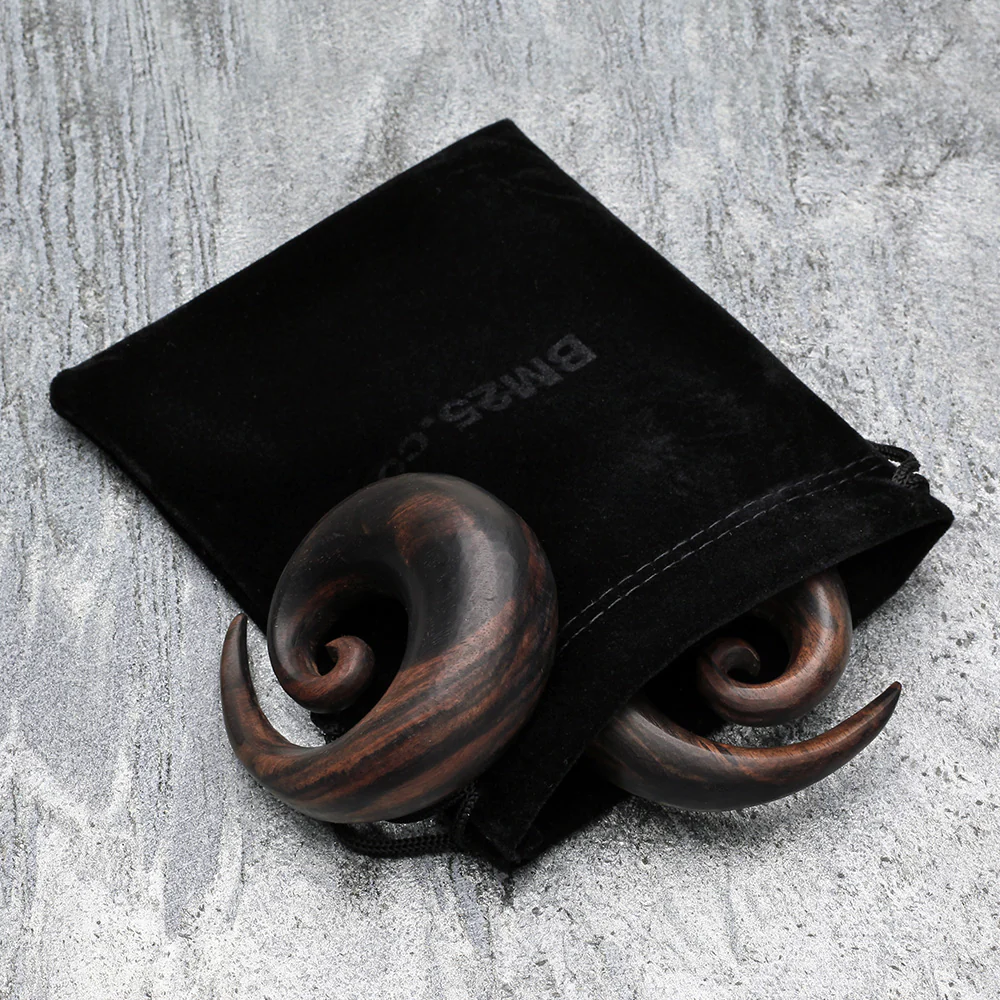 A Pair of Tiger Ebony Wood Spiral Hanger Plug - Image 5