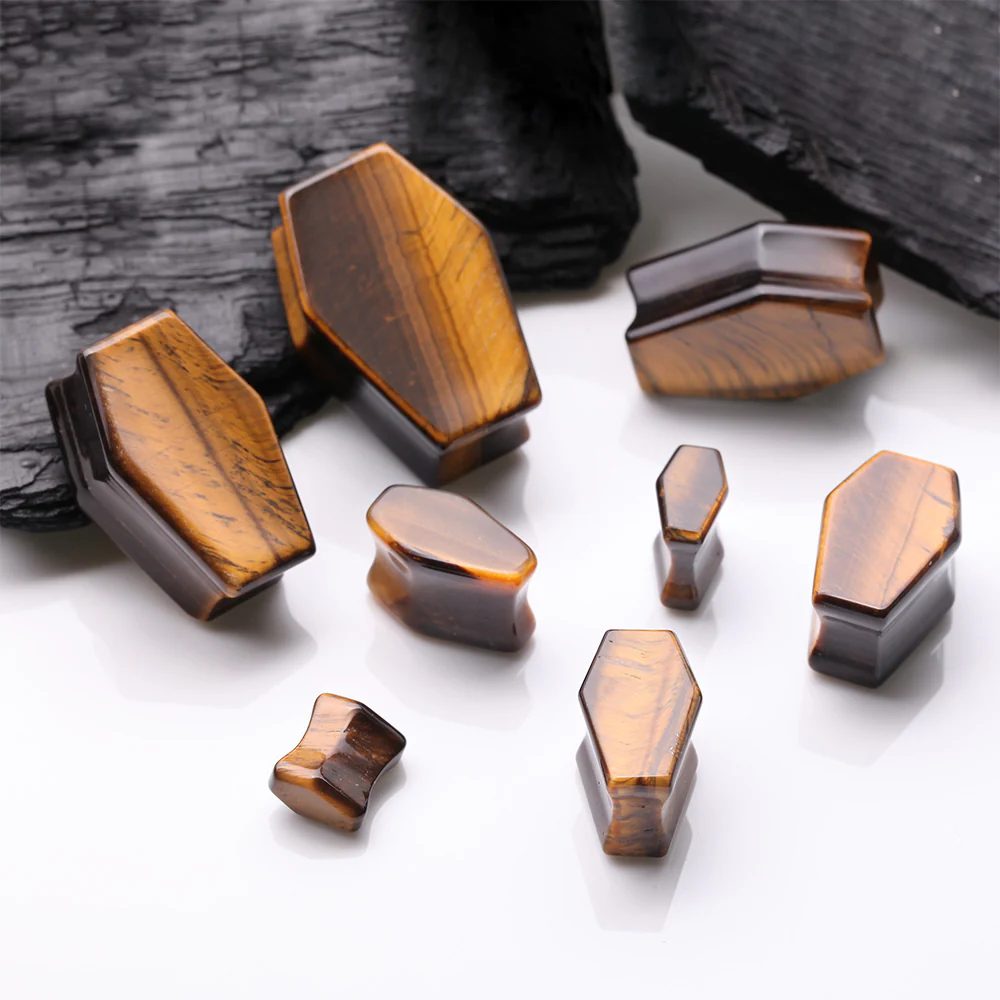 A Pair of Tiger Eye Stone Casket Double Flared Plug - Image 3
