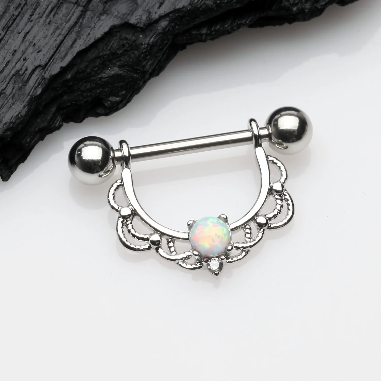 A Pair of Turan Fire Opal Sparkle Dangle Nipple Shield - Image 2