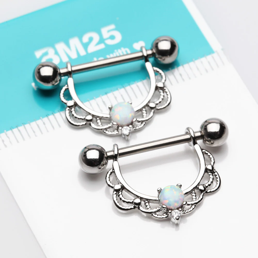 A Pair of Turan Fire Opal Sparkle Dangle Nipple Shield - Image 3