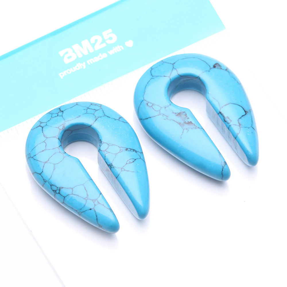 A Pair of Turquoise Stone Keyhole Ear Weight Gauge Hanger - Image 3