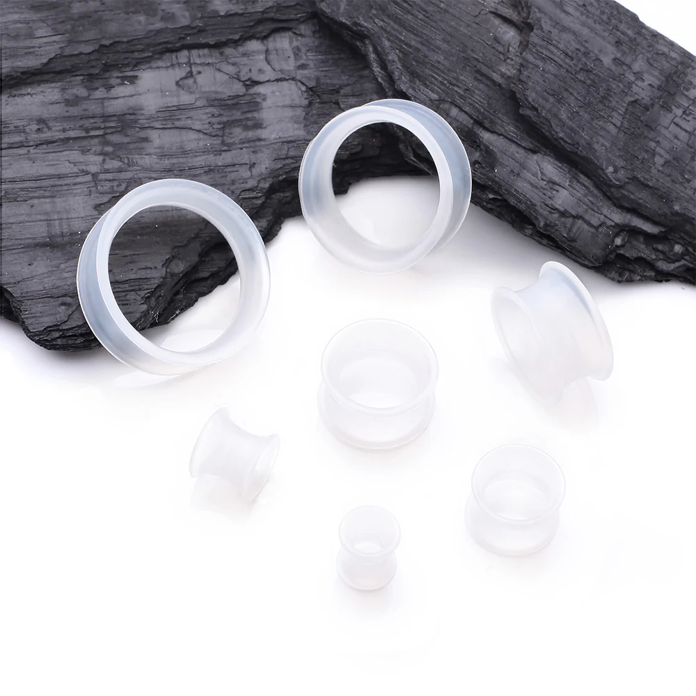 A Pair of Ultra Flexible Clear Silicone Double Flared Tunnel Plug - Image 3