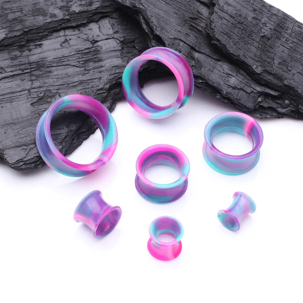 A Pair of Ultra Flexible Cosmic Flair Camo Silicone Double Flared Tunnel Plug - Image 3
