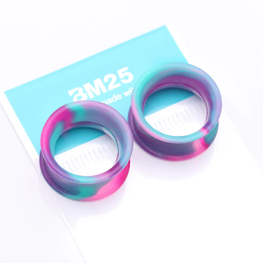 A Pair of Ultra Flexible Cosmic Flair Camo Silicone Double Flared Tunnel Plug - Image 5