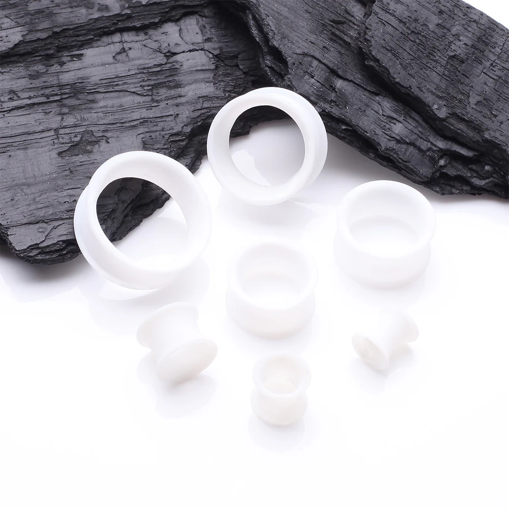 A Pair of Ultra Flexible White Silicone Double Flared Tunnel Plug - Image 3