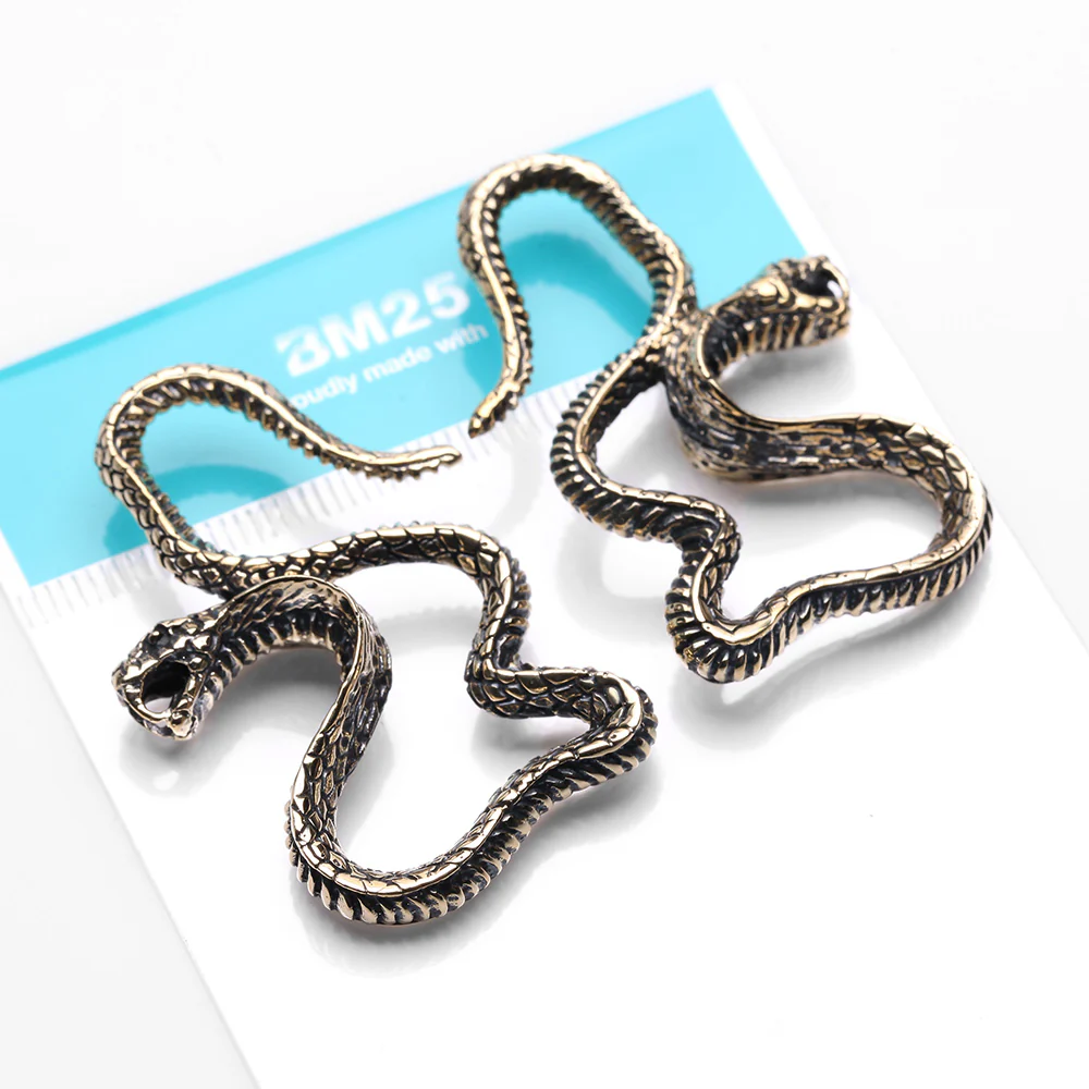 A Pair Of Vicious Cobra Snake Dance Golden Brass Hoop Ear Weight Hanger - Image 5