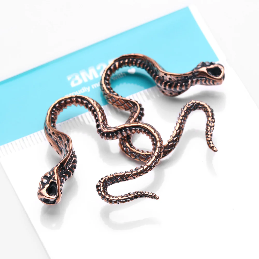 A Pair of Vicious Cobra Snake Swirl Copper Hoop Ear Weight Hanger - Image 5