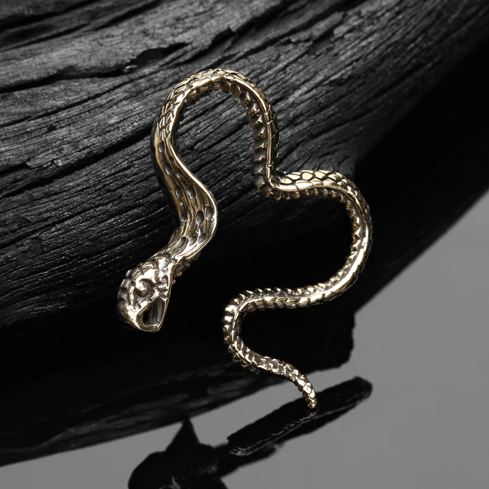 A Pair of Vicious Cobra Snake Swirl Golden Brass Hoop Ear Weight Hanger - Image 3