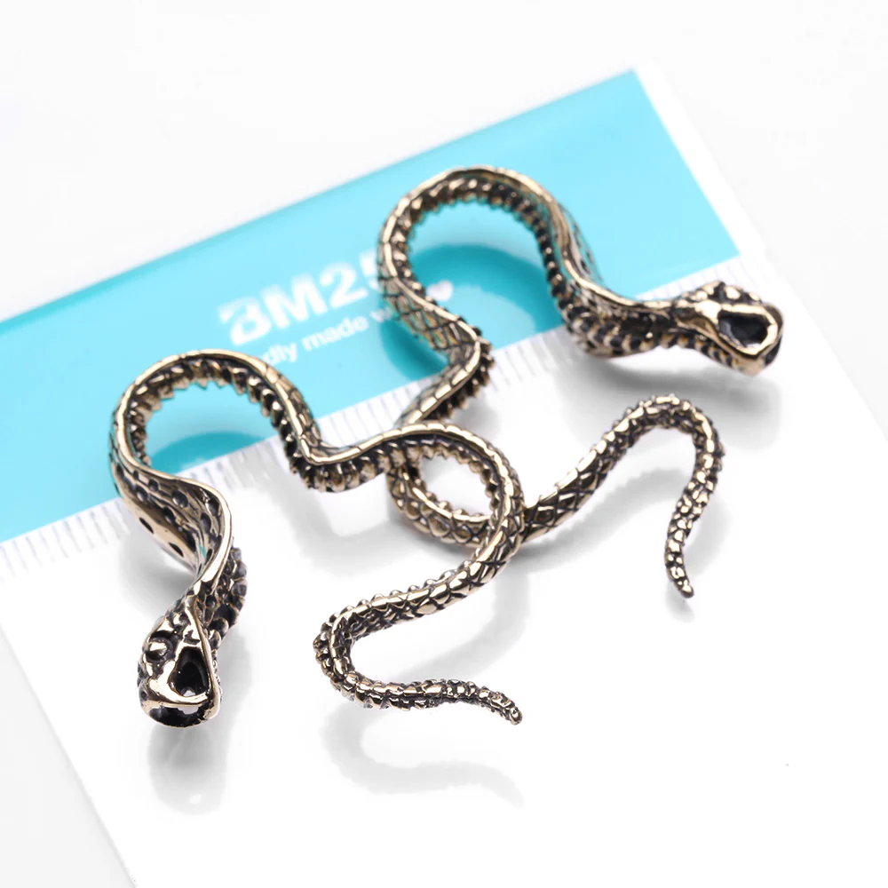 A Pair of Vicious Cobra Snake Swirl Golden Brass Hoop Ear Weight Hanger - Image 5