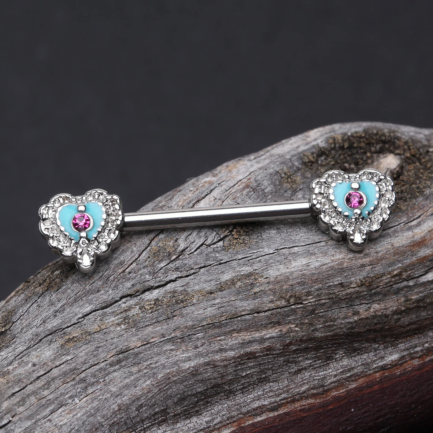 A Pair of Victorian Filigree Heart Nipple Barbell