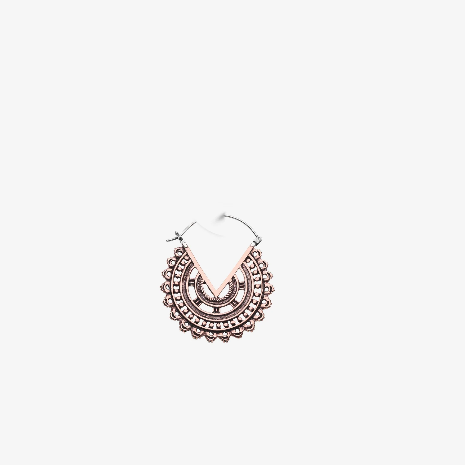A Pair of Vintage Bali Warrior Emblem Copper Plug Hoop Earring - Image 2