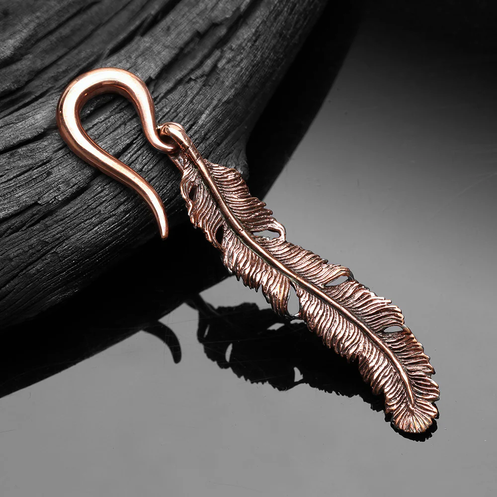 A Pair of Vintage Enchanted Bali Feather Copper Ear Weight Hanger - Image 3