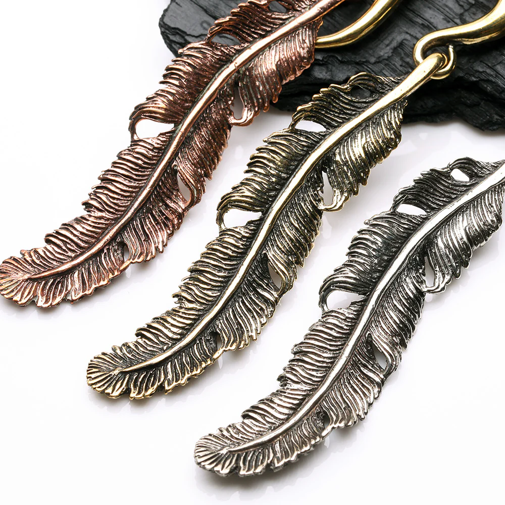 A Pair of Vintage Enchanted Bali Feather Copper Ear Weight Hanger - Image 4