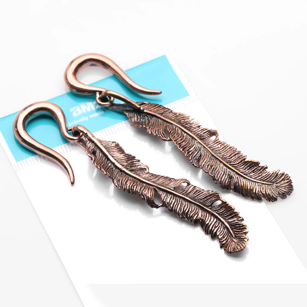 A Pair of Vintage Enchanted Bali Feather Copper Ear Weight Hanger - Image 5