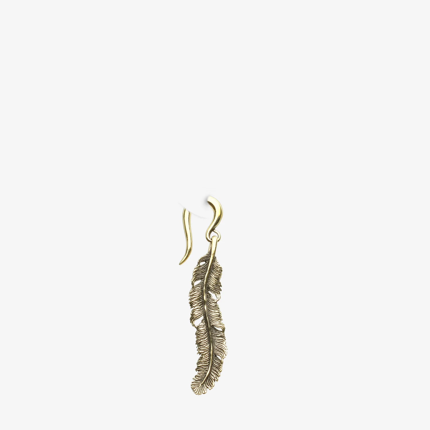A Pair of Vintage Enchanted Bali Feather Golden Brass Ear Weight Hanger - Image 2