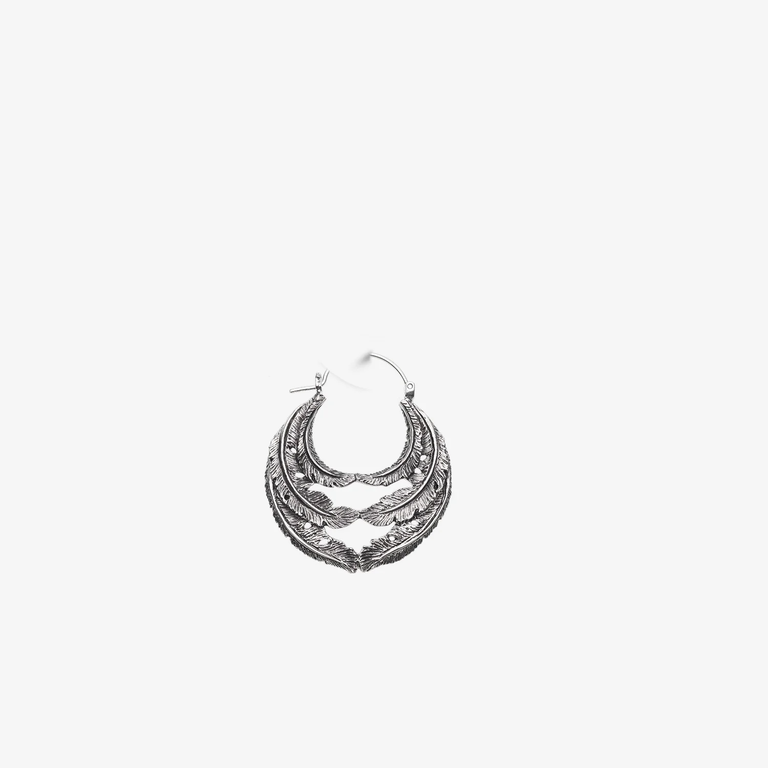 A Pair of Vintage Goddess Leaflet Loops White Brass Plug Hoop Earring - Image 2