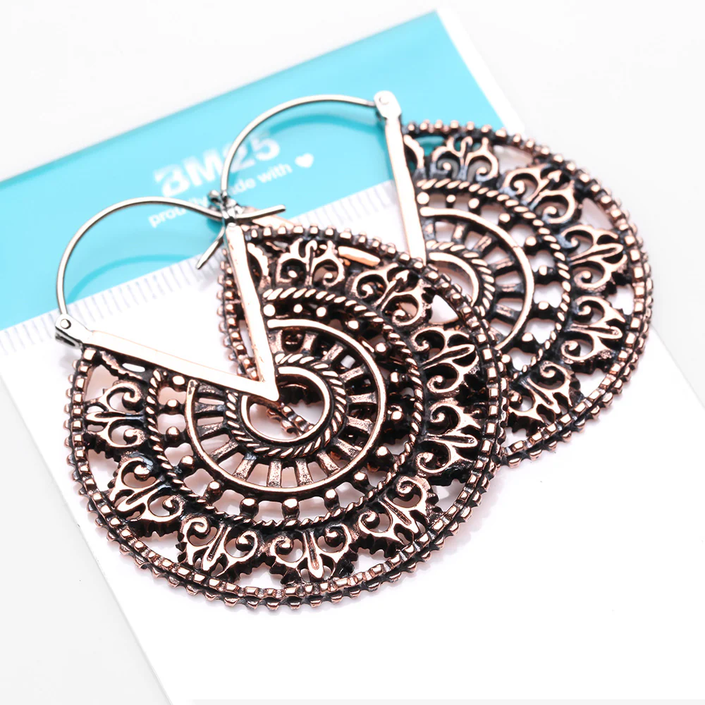 A Pair of Vintage Royal Divine Emblem Copper Plug Hoop Earring - Image 5