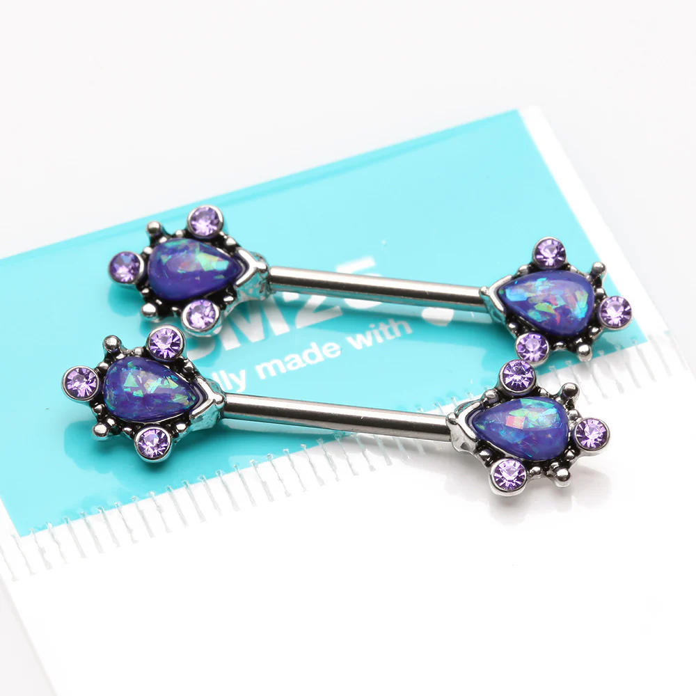 A Pair of Vintage Thorn Filigree Opal Sparkle Nipple Barbell - Image 3