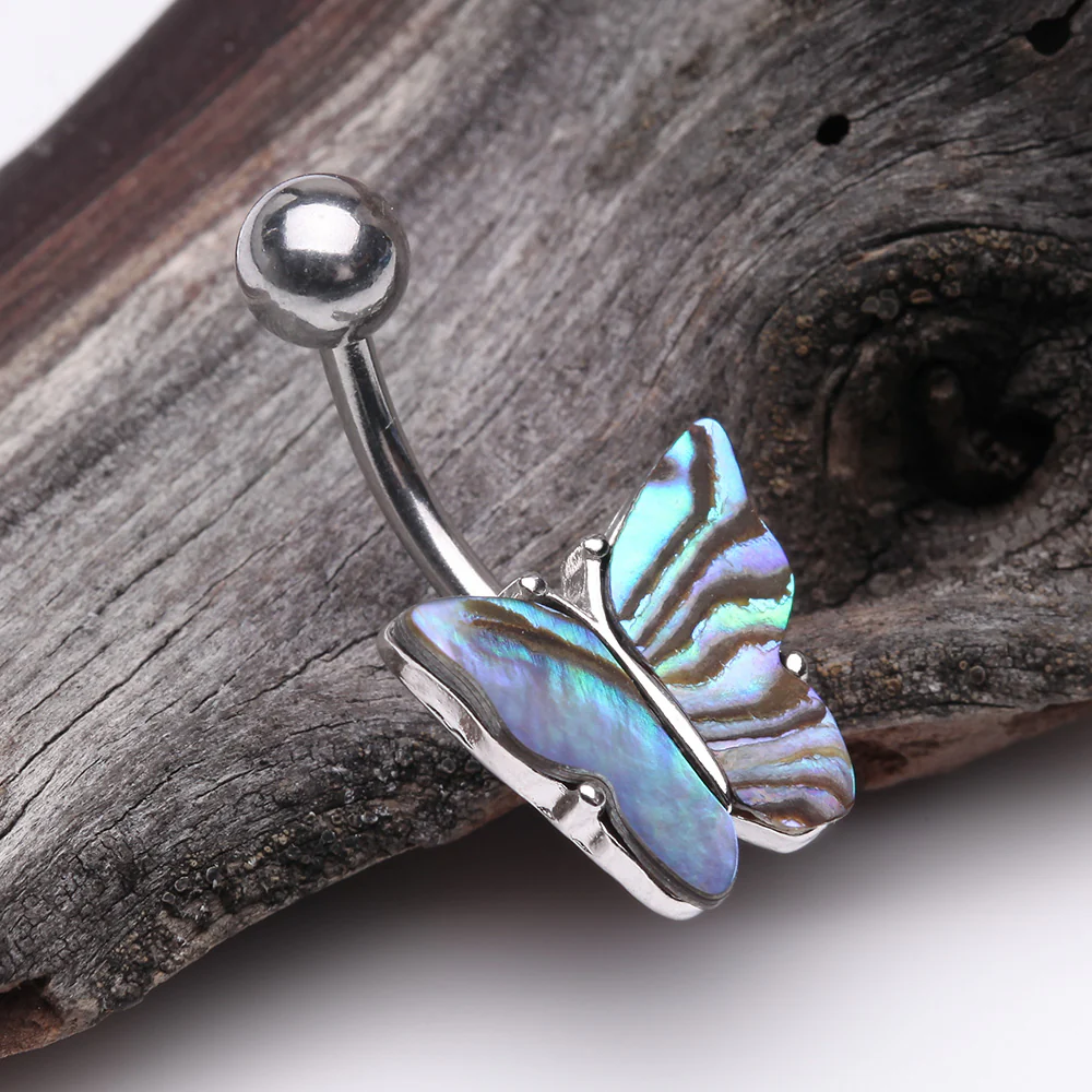 Abalone Natural Shell Butterfly Belly Button Ring - Image 3
