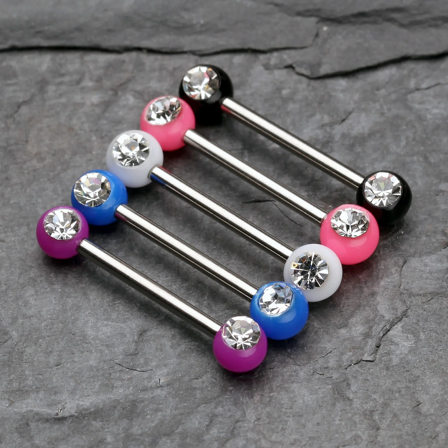 A Pair of Acrylic Gem Ball Nipple Barbell Ring - Image 2