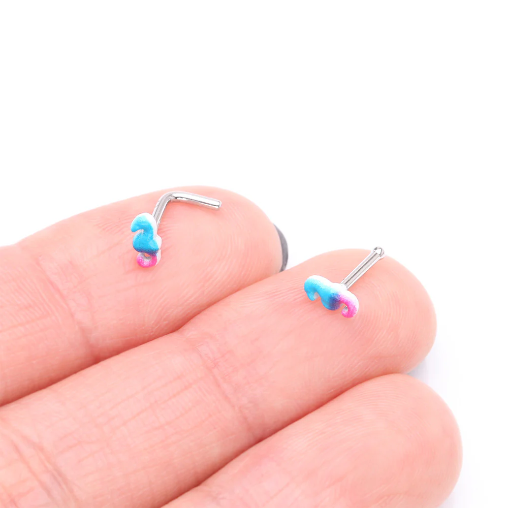 Adorable Blurple Seahorse Nose Stud Ring - Image 4