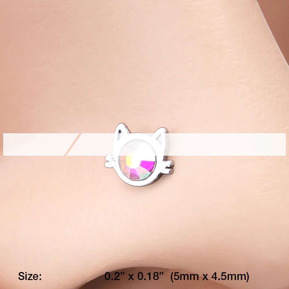 Adorable Cat Face Iridescent Sparkle L-Shaped Nose Ring - Image 3