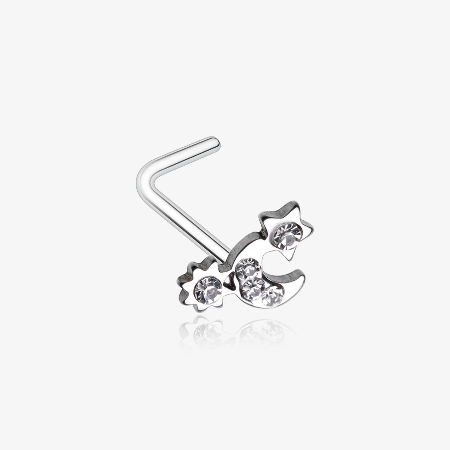 Adorable Celestial Sun Moon Star Sparkle L-Shaped Nose Ring