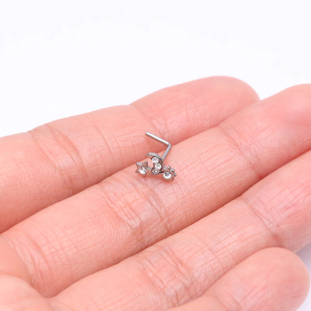 Adorable Celestial Sun Moon Star Sparkle L-Shaped Nose Ring - Image 3