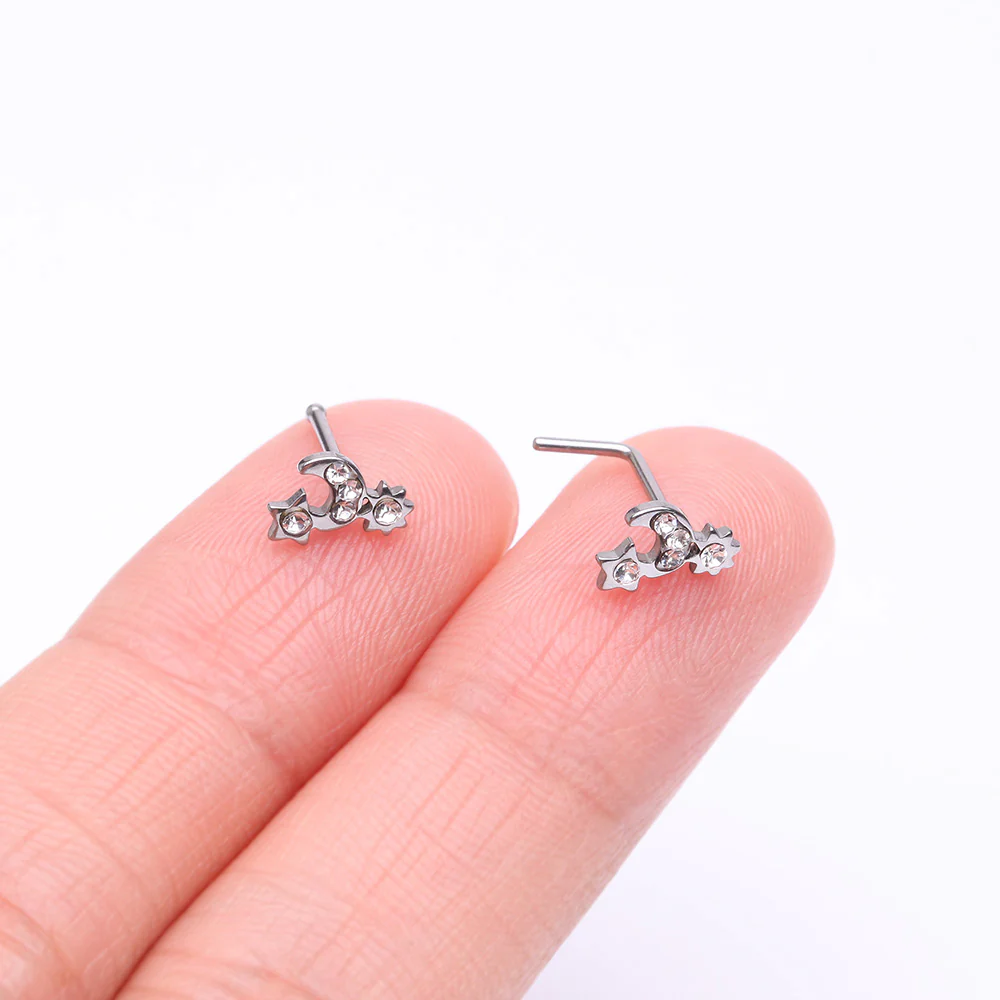 Adorable Celestial Sun Moon Star Sparkle L-Shaped Nose Ring - Image 4