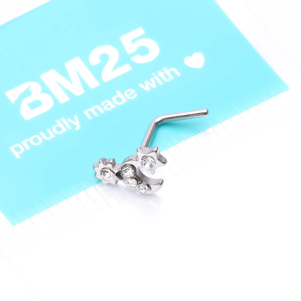 Adorable Celestial Sun Moon Star Sparkle L-Shaped Nose Ring - Image 5