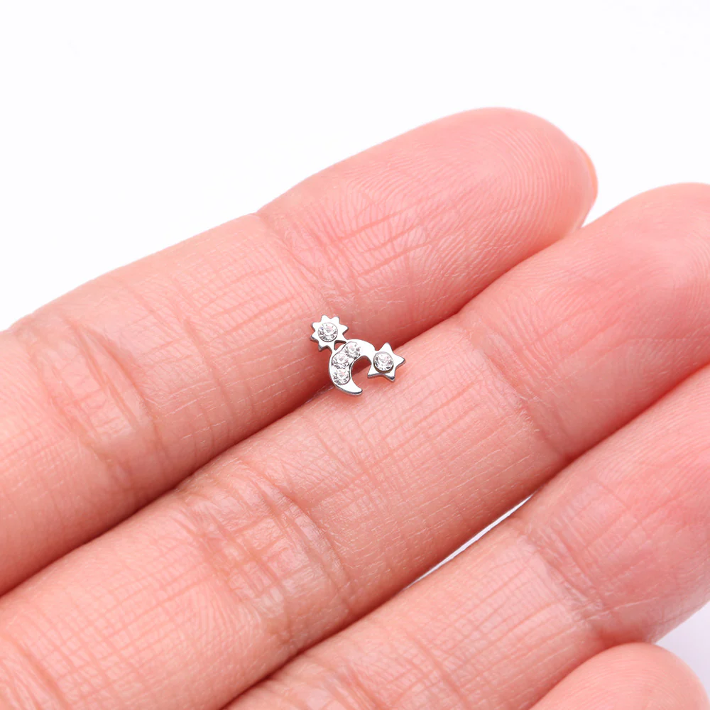 Adorable Celestial Sun Moon Star Sparkle Nose Stud Ring - Image 3
