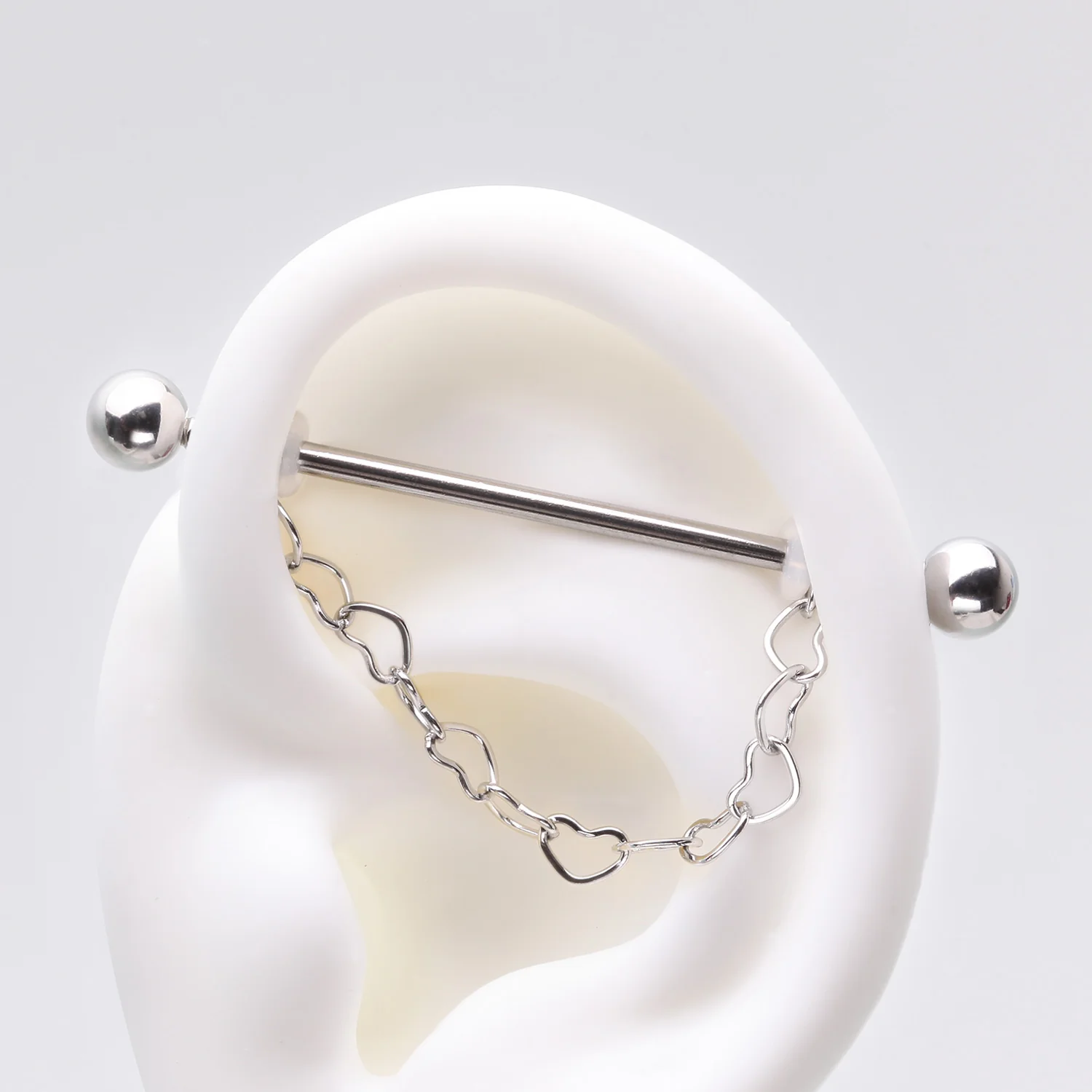 Adorable Chained Hollow Heart Dangle Industrial Barbell - Image 2
