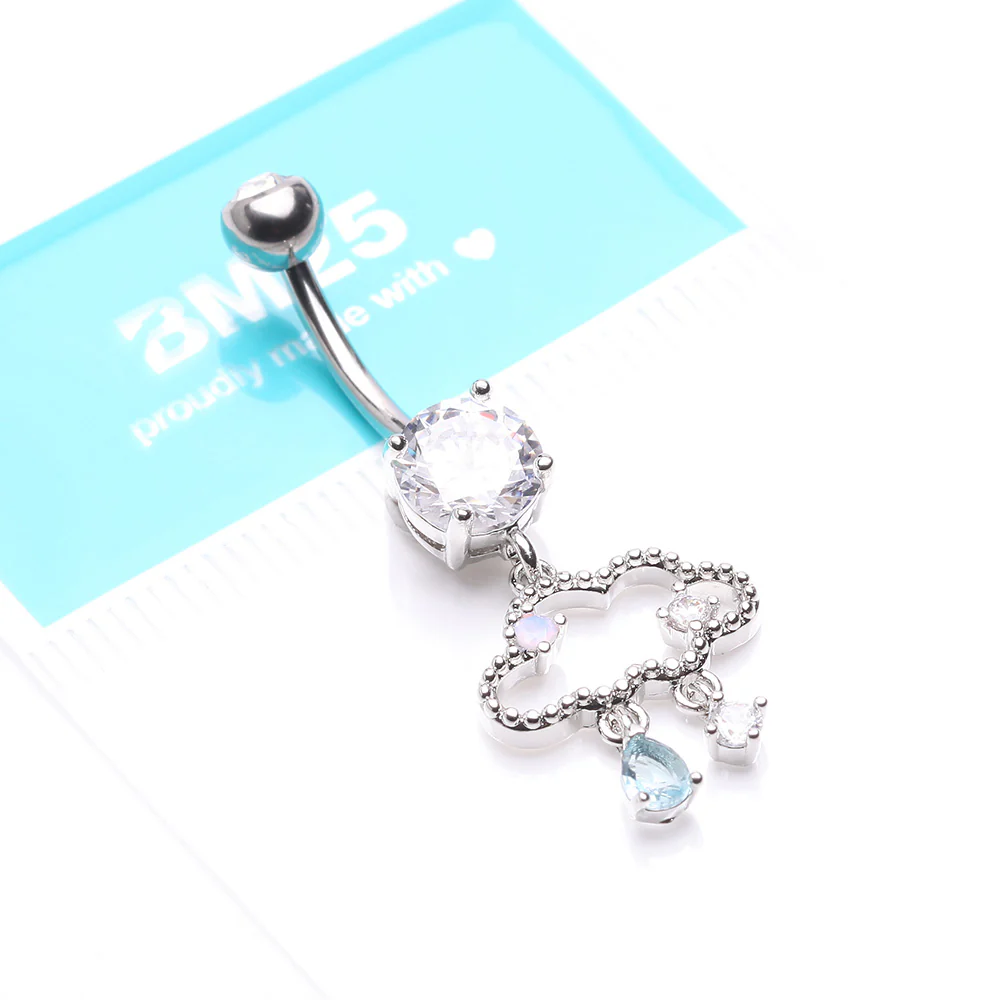 Adorable Cloud Rainy Sparkles Belly Button Ring - Image 5