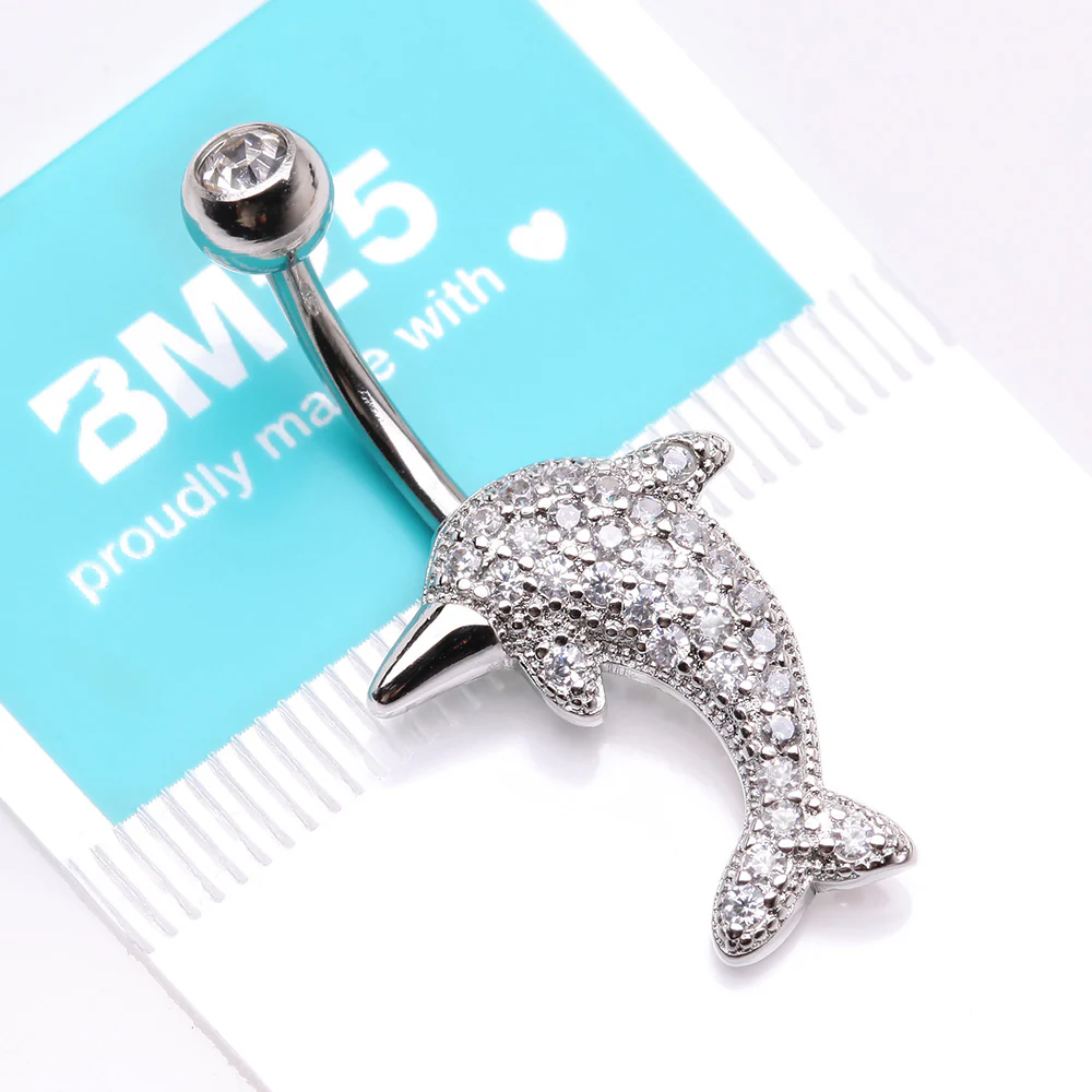 Adorable Dolphin Brilliant Sparkle Belly Button Ring - Image 5