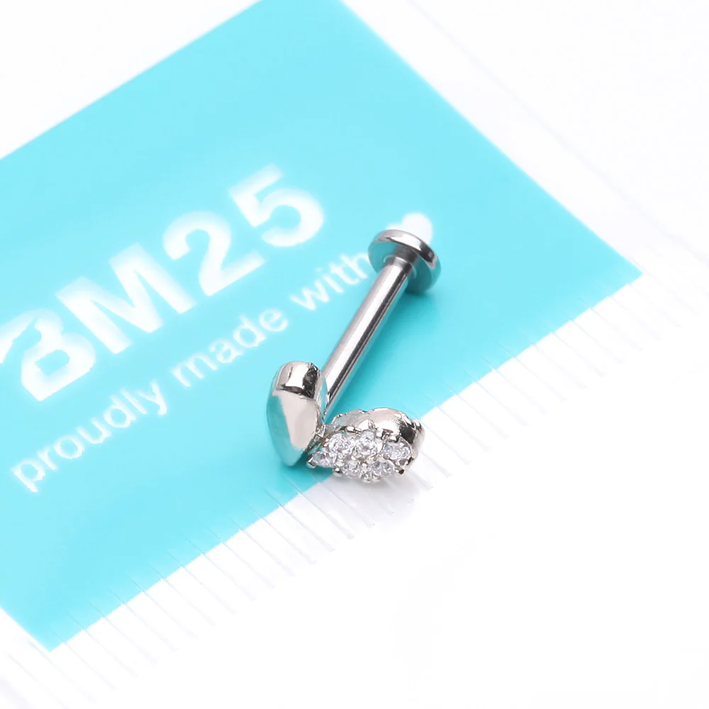 Adorable Heart Sprout Sparkle Internally Threaded Steel Flat Back Stud Labret - Image 4