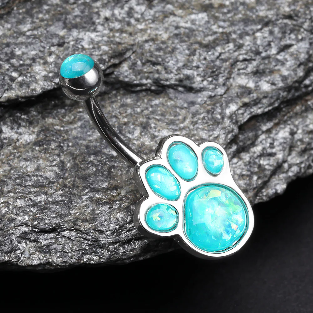 Adorable Paw Print Opalescent Sparkle Belly Button Ring - Image 3
