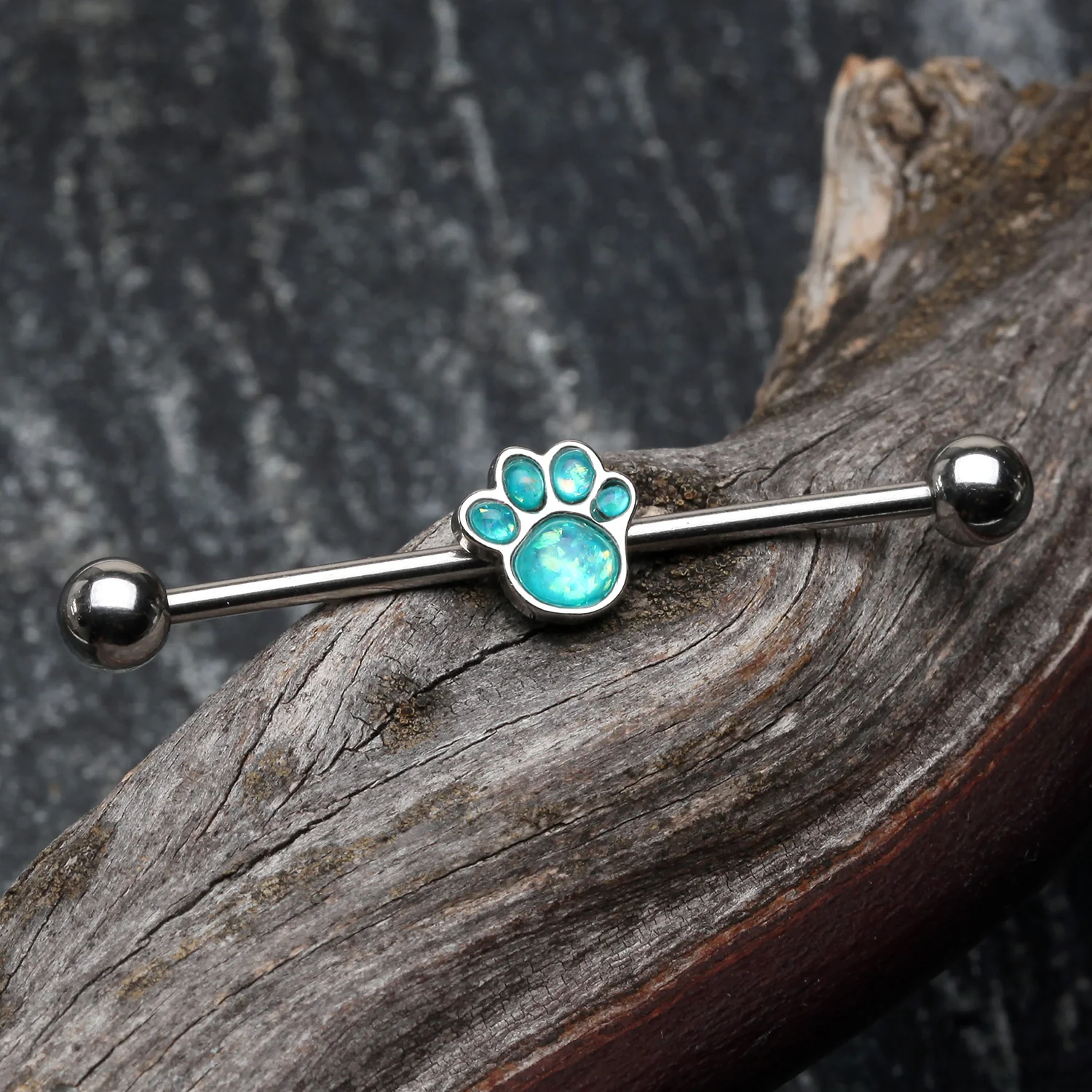 Adorable Paw Print Opalescent Sparkle Industrial Barbell - Image 2