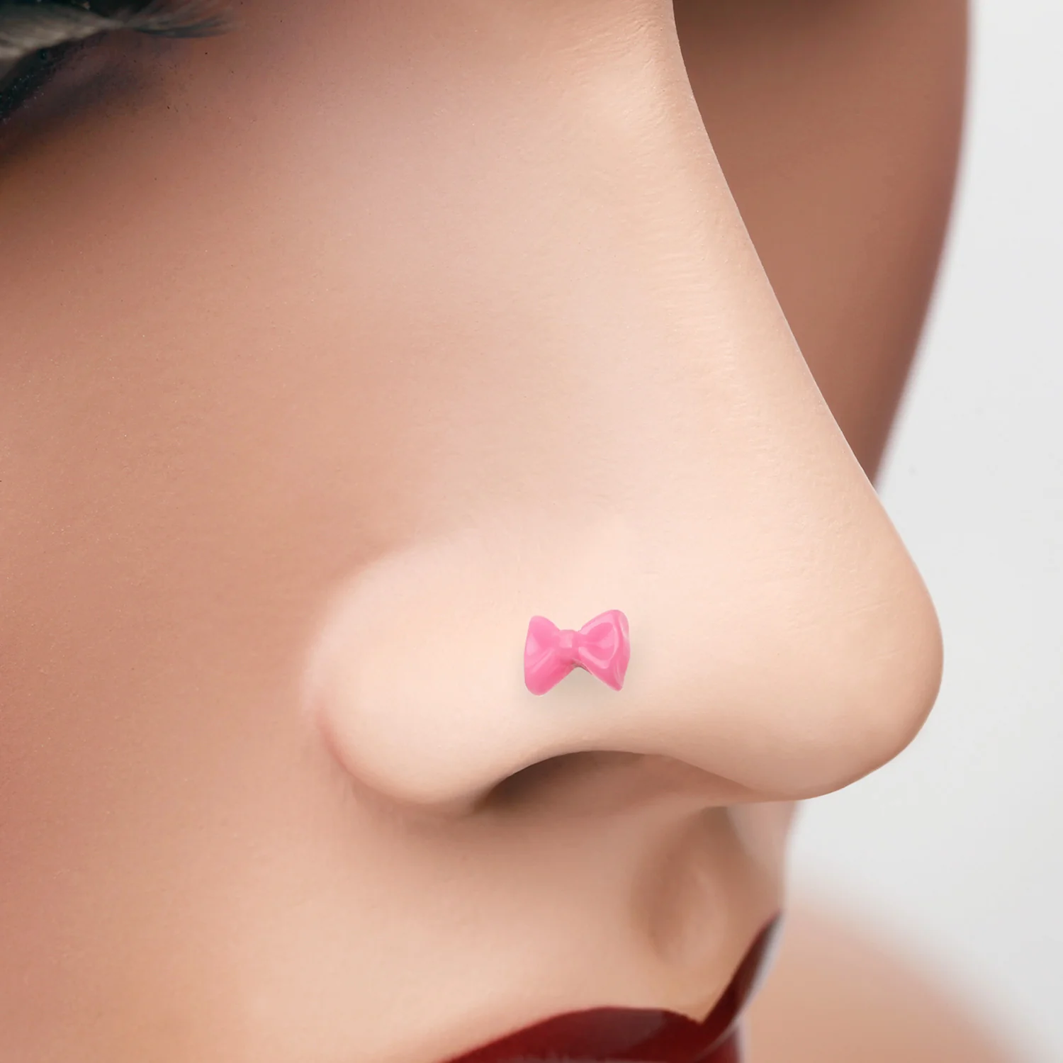 Adorable Pink Bow-Tie Ribbon L-Shaped Nose Ring - Image 2