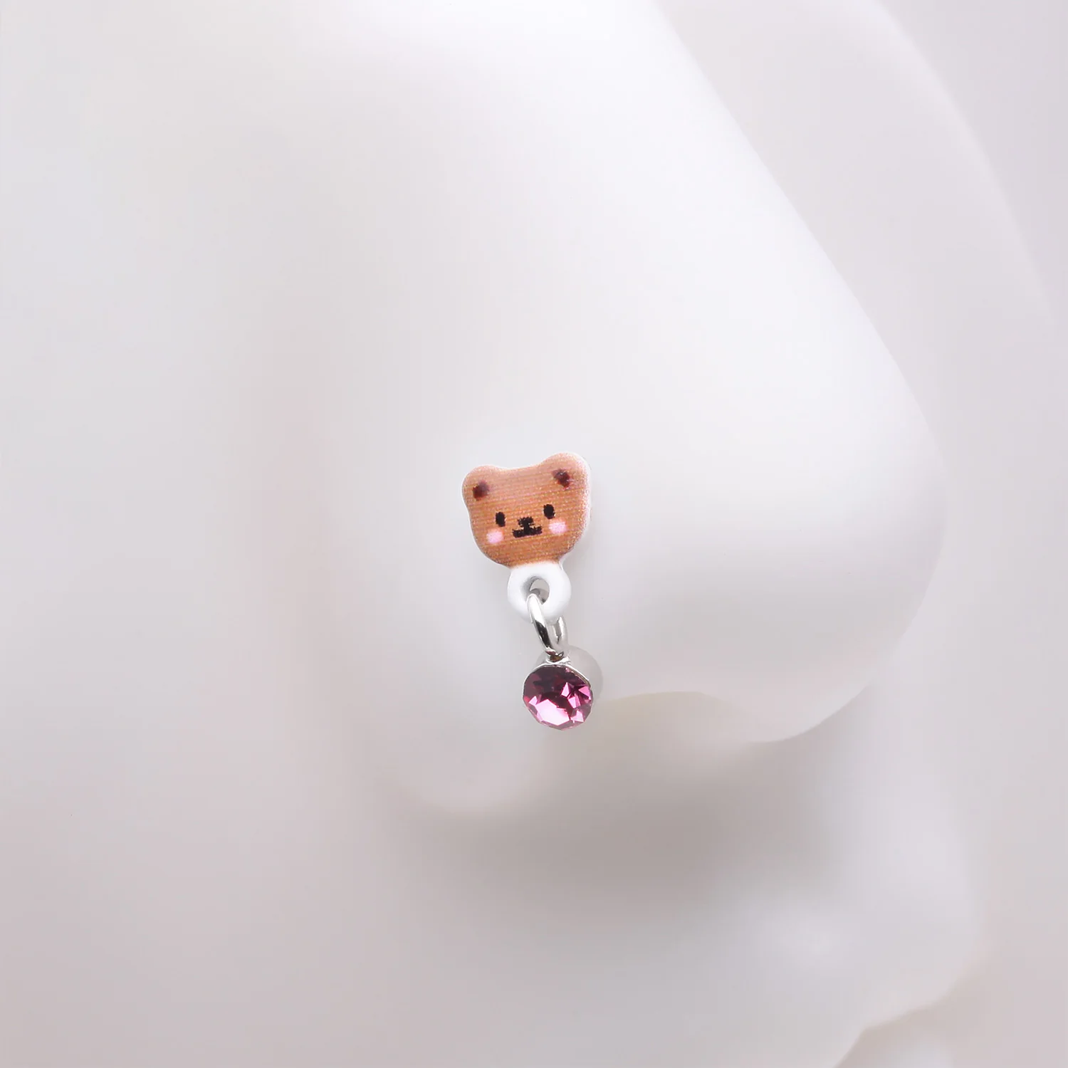 Adorable Teddy Bear Sparkle Dangle Nose Stud Ring - Image 2
