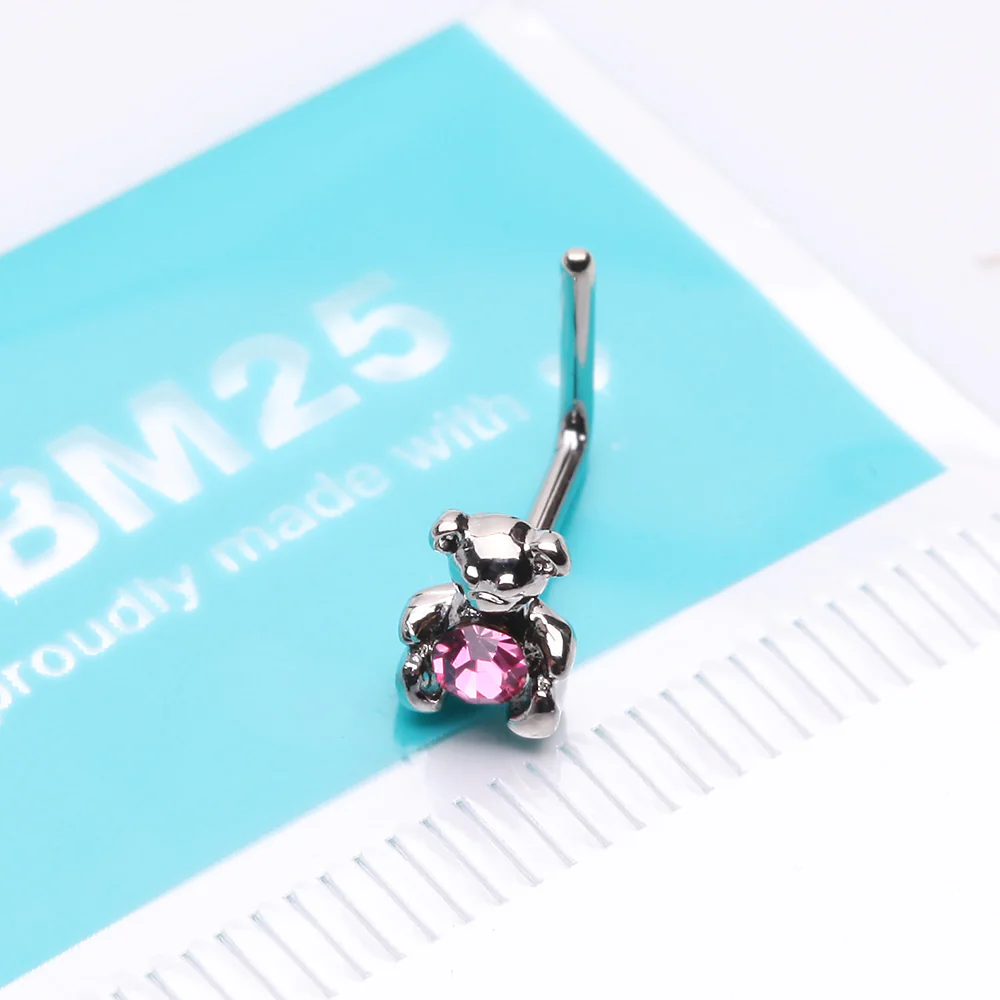 Adorable Teddy Bear Sparkle L-Shaped Nose Ring - Image 3