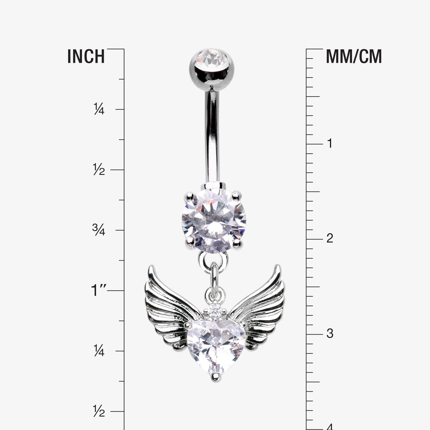 Angelic Wing Heart Sparkle Dangle Belly Button Ring - Image 2