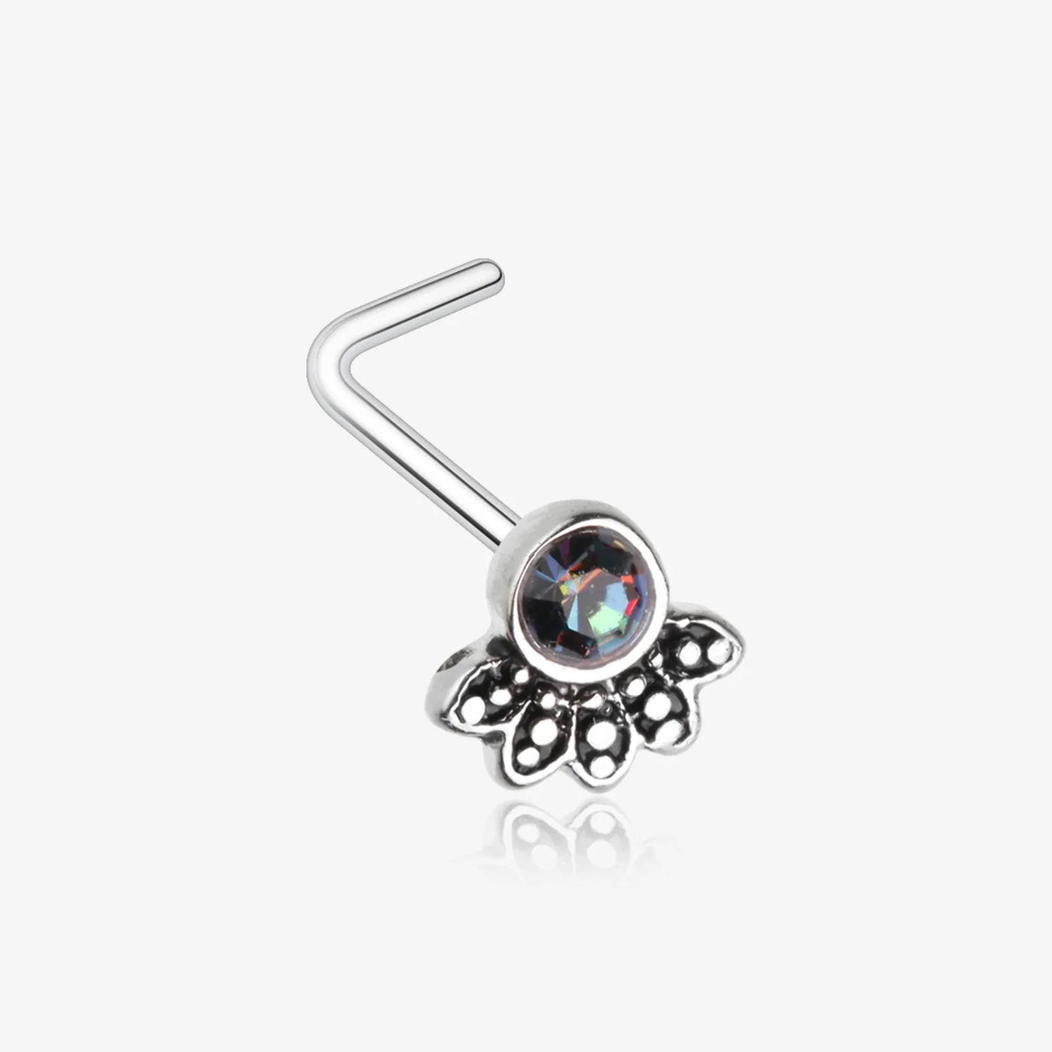 Antique Bali Floral Sparkle L-Shaped Nose Ring