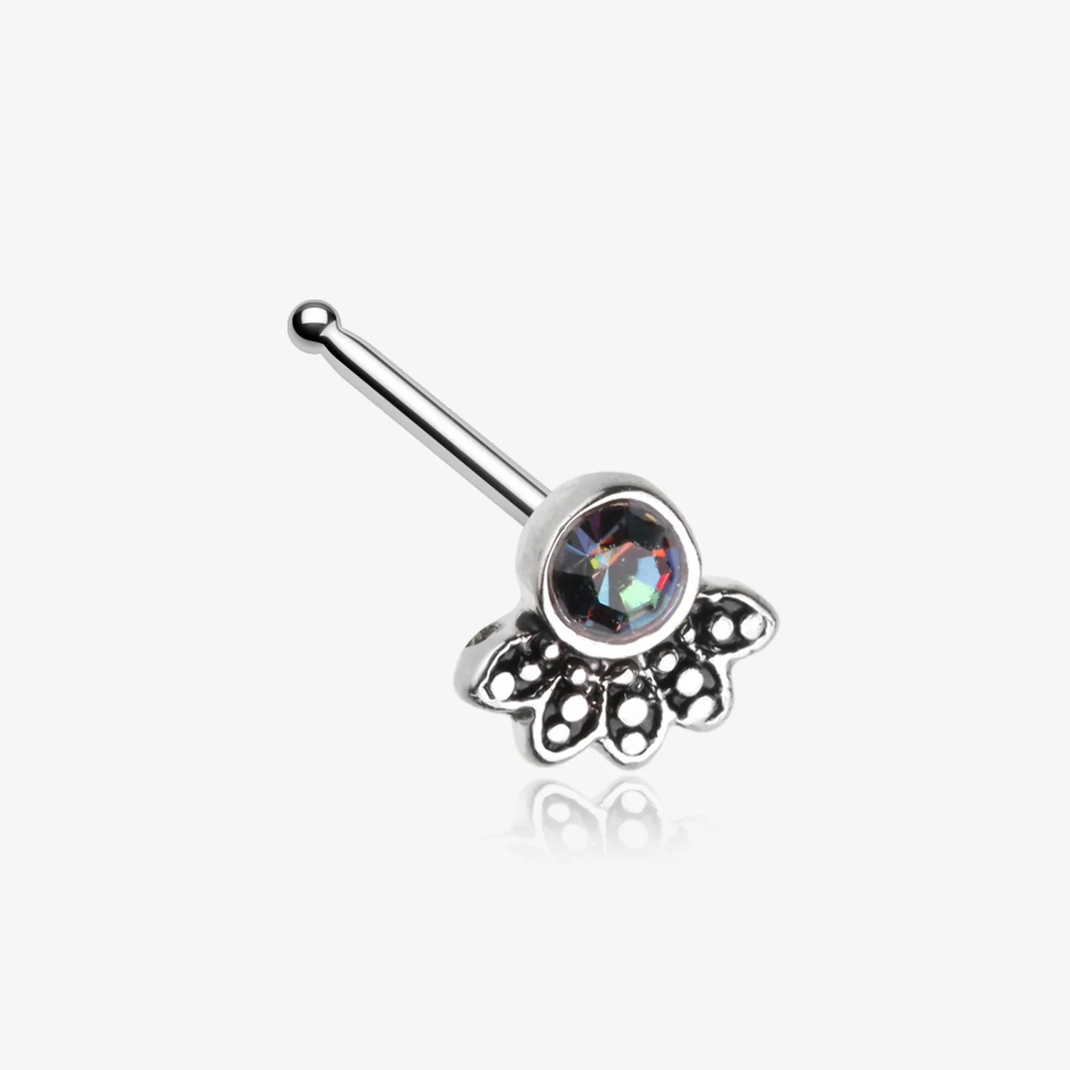 Antique Bali Floral Sparkle Nose Stud Ring