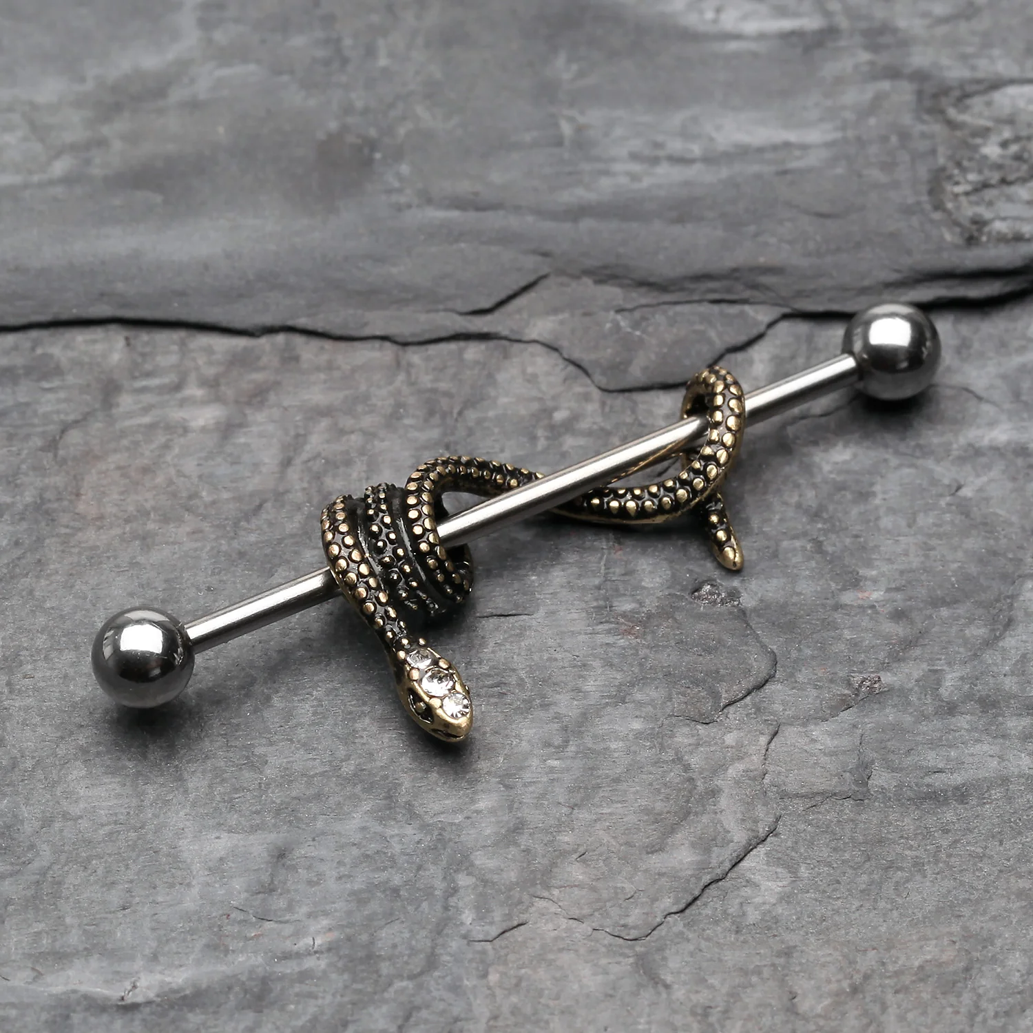 Antique Serpent Snake Sparkle Industrial Barbell* - Image 2