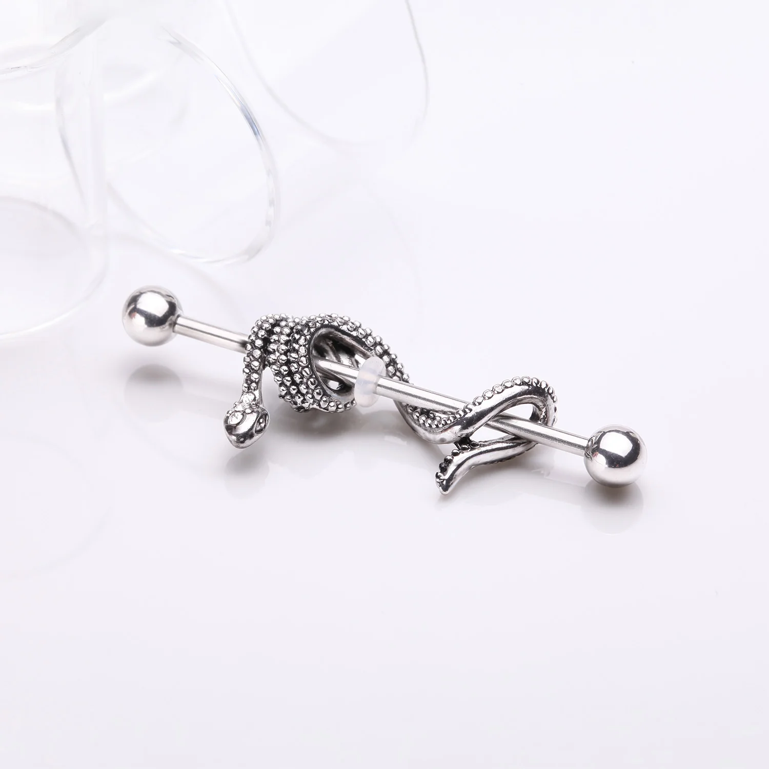 Antique Serpent Snake Sparkle Steel Industrial Barbell - Image 2