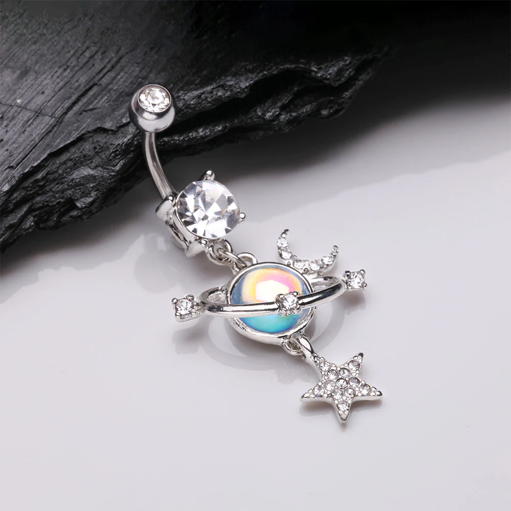 Aurora Celestial Sparkle Sun and Moon Orbit Belly Button Ring - Image 3