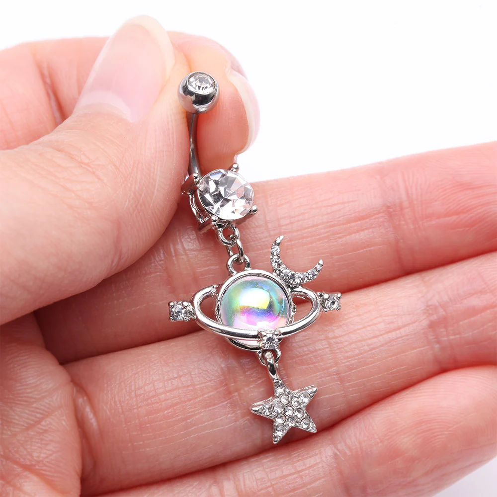 Aurora Celestial Sparkle Sun and Moon Orbit Belly Button Ring - Image 4