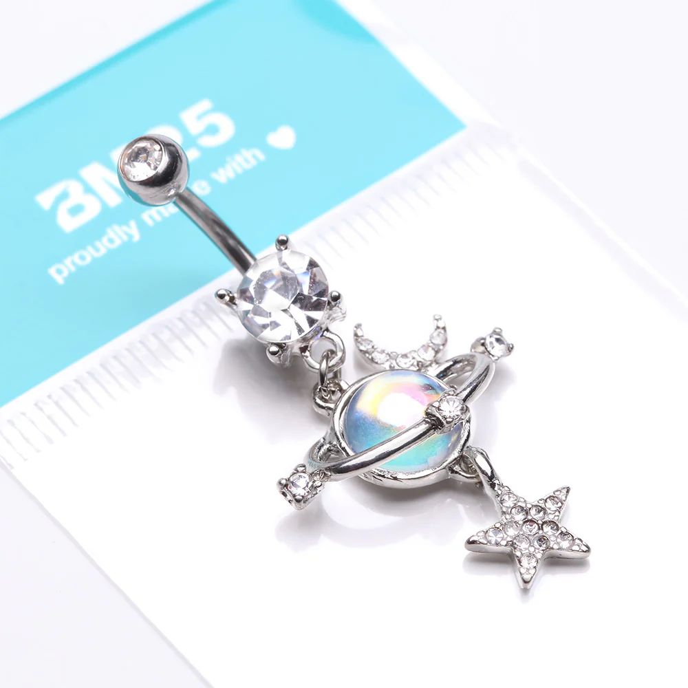 Aurora Celestial Sparkle Sun and Moon Orbit Belly Button Ring - Image 5