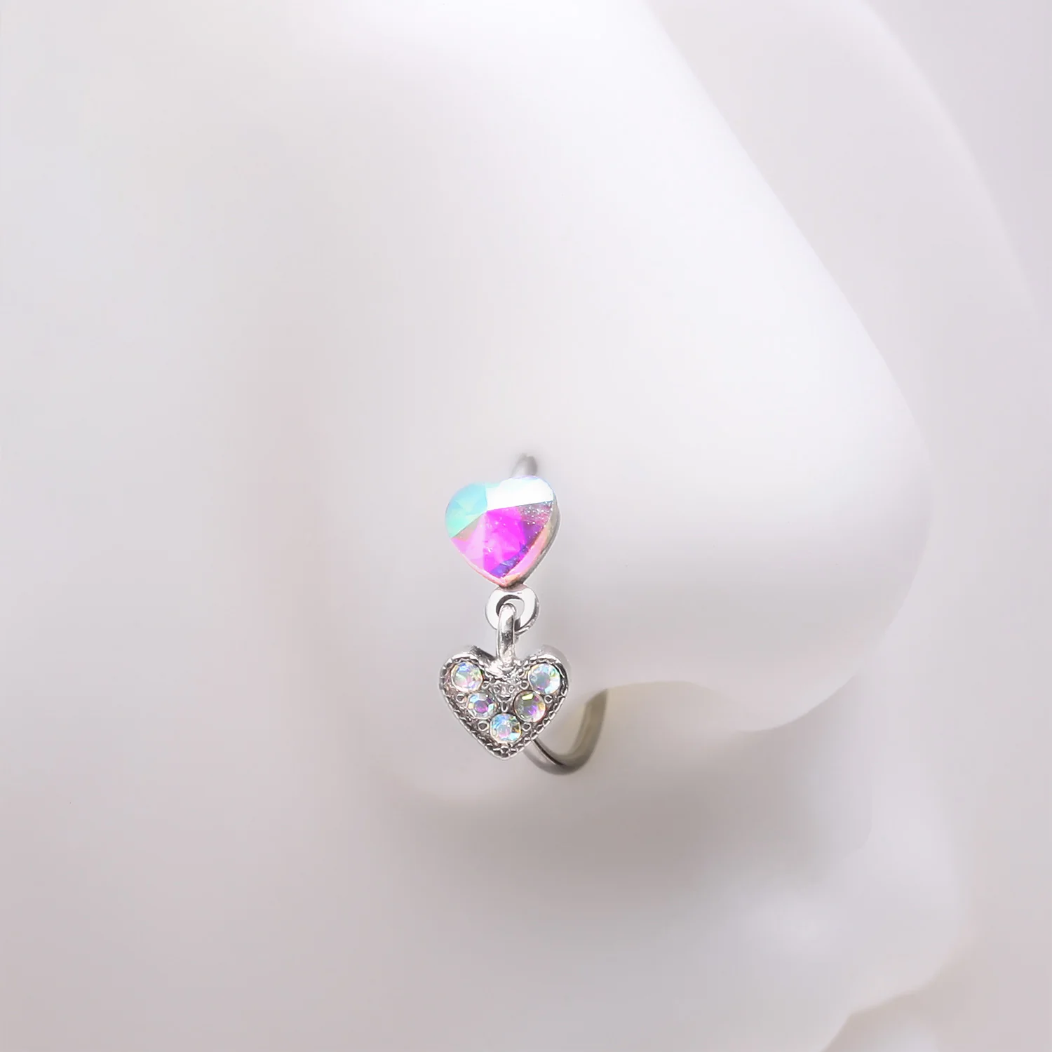 Aurora Prism Heart Sparkle Dangle Bendable Hoop Ring - Image 2